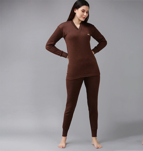 Women Brown Solid Cotton Thermal Bottom